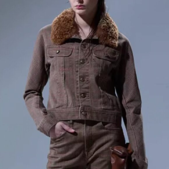 NWT R13 Skinny Trucker Jacket Brown Glenplaid Small/Medium